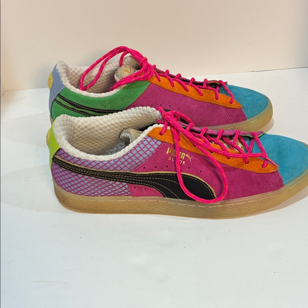 Puma Colorful Suede Sneakers with Pink Laces